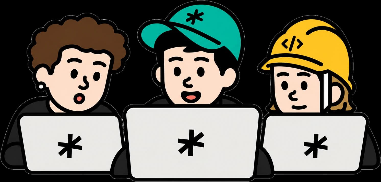Tres personas del equipo de soporte trabajando en sus laptops